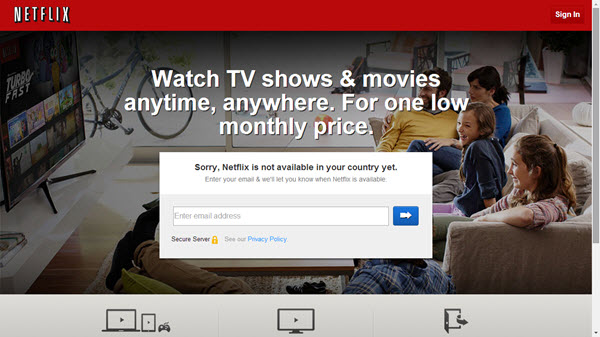 Netflix Homepage, wenn nicht verfügbar